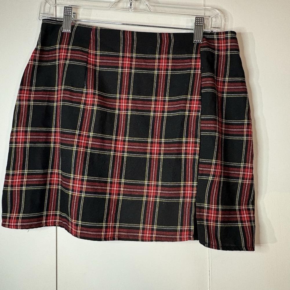 SHEIN Women's Large School girl Plaid Red mini skirt Zipper Preppy Grunge Skater